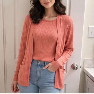 Winter Silks Y2K Women's Salmon Pink 2 piece Silk Sweater Set